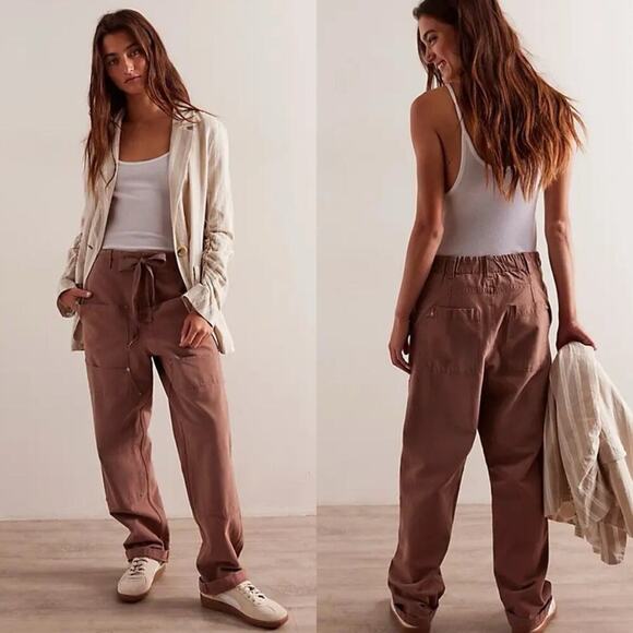 Free People Hayden Carpenter Pull-On Pants Cargo Utility Brownie OB1999583 NWT M - Picture 1 of 9